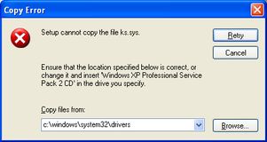 Driver Installation - Copy Error 'ks.sys'